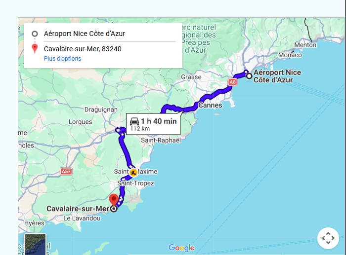 Taxi Nice Airport to Cavalaire-sur-Mer Itineraire Taxi Aeroport Nice vers Cavalaire sur Mer Carte et Tarifs 2026